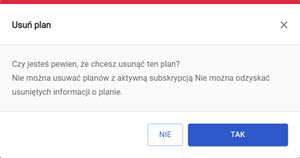 potwierdzenie usunięcia planu w panelu akceptanta Elavon
