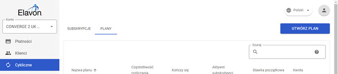 menu "cykliczne" w panelu akceptanta Elavon