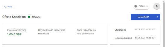 widok aktywnego planu w panelu akceptanta Elavon