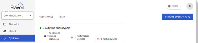 menu "cykliczne" w panelu akceptanta Elavon