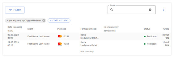 szczegóły transakcji w ramach paczki w menu rozliczeń w panelu akceptanta Elavon