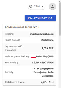 alternatywna waluta do transakcji przez wirtualny terminal MOTO w panelu akceptanta Elavon