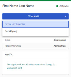 widok edycji użytkownika w panelu akceptanta Elavon