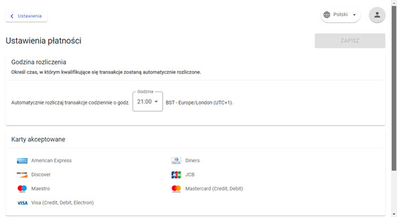Widok ustawień płatności w panelu akceptanta Elavon