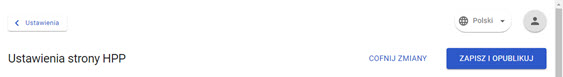 szczyt strony ustawień hostowanej strony płatności z przyciskiem "zapisz i opublikuj" w panelu akceptanta Elavon