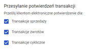 widok ustawień przesyłania potwierdzeń transakcji w ustawieniach paragonów w panelu akceptanta Elavon