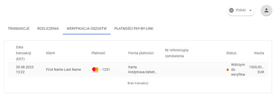 zakładka "weryfikacja oszustw" w menu płatności w panelu akceptanta Elavon