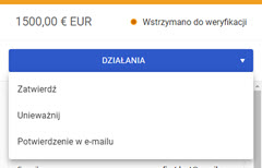 widok dostępnych działań związanych z wstrzymaną transakcją w panelu akceptanta Elavon