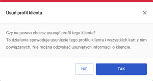 potwierdzenie usunięcia klienta w panelu akceptanta Elavon