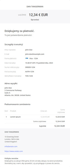 podgląd paragonu w ustawieniach paragonu w panelu akceptanta Elavon